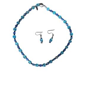 Blue Beaded Necklace and Earring Set